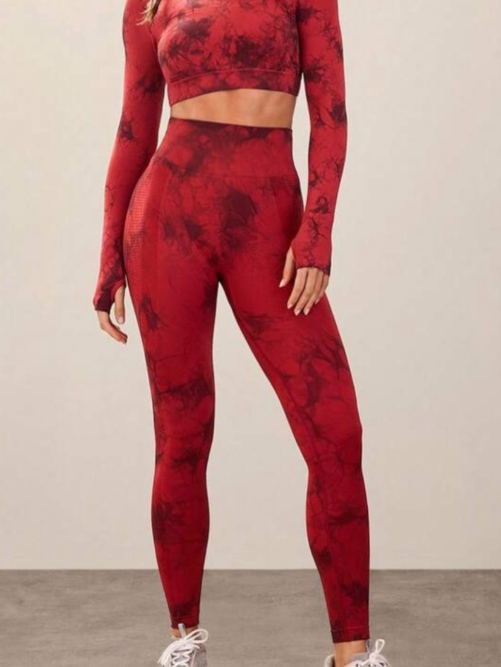 High-Rise Red Tie-Dye Leggings for Women